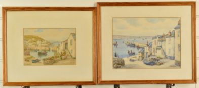 T H Victor, two watercolour Cornish harbour secnes, one Newlyn the other Mousehole, each signed