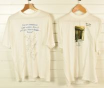 Ronnie Biggs signed T-shirt with his card giving a Rio de Janeiro address