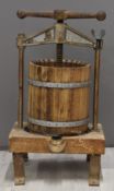 Vintage fruit/cider press with screw mechanism, H52cm