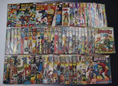 Seventy-five Marvel and similar The Avengers and other superhero comics dating from 1967 to 1975.