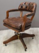Captain's or office desk chair with Chesterfield style faux leather upholstery, on adjustable