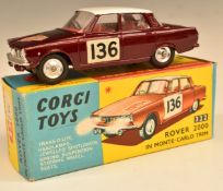 Corgi Toys diecast model Rover 2000 In Monte Carlo Trim with Maroon body, white roof, red interior
