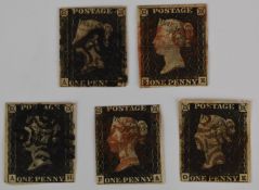 Five GB 1d blacks in mixed condition.