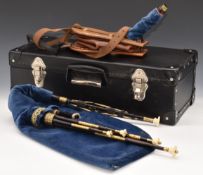 Northumbrian hardwood small pipes with brass fittings by D G Burleigh, with maintenance leaflet