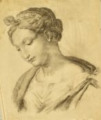 Old Master school pencil/charcoal drawing of a lady or angel, 43 x 35cm
