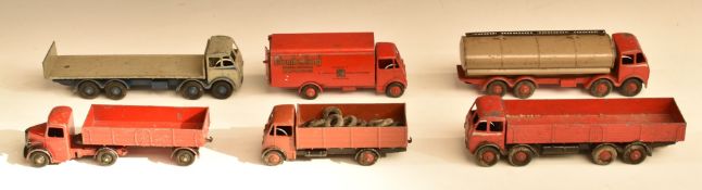 Six Dinky Supertoys diecast model commercial vehicles comprising 'Slumberland Spring Interior