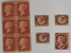 GB QV M/M ½d x3, 1d red block of six (pl203) and 1 ½d red.