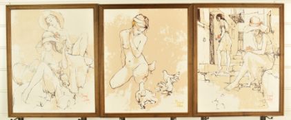 Bernard Dufour (1922-2016) three oil on board portraits of women including a nude, each signed lower