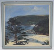 Francis B Savage (1908-1985) oil on board possibly Salcombe Bay coastal beach landscape, 39 x