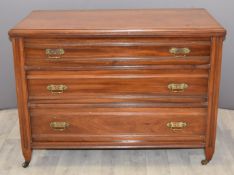 Late 19th or early 20thC walnut chest of three drawers, W110 x D57 x H79cm