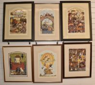 Six Linda Jane Smith signed limited edition novelty cat prints comprising 'Up Up and Away' 162/