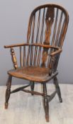 19thC elm seated Windsor armchair, H108 x W61cm