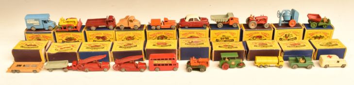 Twenty Moko Lesney Matchbox Series 1-75 diecast model vehicles 1-7, 8, 9x2, 10-18, 20 and 22, all in