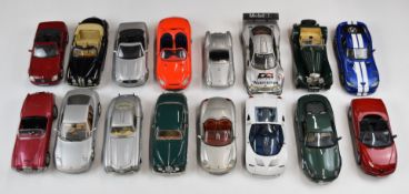 Sixteen Burago and Maisto 1:18 scale die-cast model vehicles to include Mustang Mach III, Ford GT90,