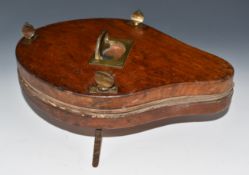 19thC mahogany flower or similar press with three screws and campaign style handle, length 37cm