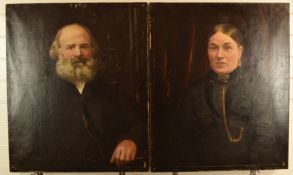 Pair of Victorian oil on canvas portraits lady and gentleman, ex The Old Vicarage, Haresfield, Nr