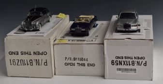 Three Franklin Mint diecast model Rolls Royce cars comprising 1955 Silver Cloud, Corniche IV and