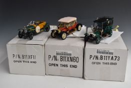 Three Franklin Mint diecast model Rolls Royce cars comprising 1907 Silver Ghost, 1910 Balloon