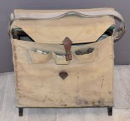 Vintage canvas fisherman's seat with landing net and other accessories, height of seat 45cm