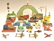 Thirty-four Britains, Scamoid, Timpo, Crescent and similar diecast model vehicles and accessories
