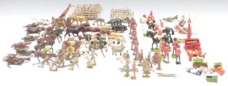 A collection of Britains and similar lead model soldiers including cavalry, Queen's Guard,