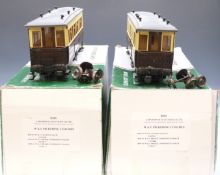 Pair of Accucraft 32mm gauge 16mm scale Welshpool Llanfair GWR bogie coaches, in original boxes with