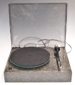 Bespoke record deck/turntable, possibly by Rega. The base a block of granite, deck, arm and lid by