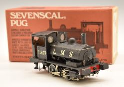 0 gauge Sevenscal kit built LMS Pug 0-4-0 saddle tank locomotive, of etched brass and white metal