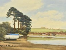 Edward G Moore oil on board coastal seascape 'Roseland, Cornwall', signed lower left, 34 x 44cm,