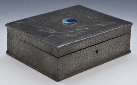 Liberty style Arts and Crafts style pewter dressing table box, with inset Ruskin or similar cabochon