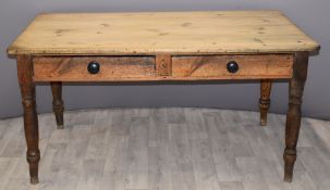 Pine farmhouse kitchen table with two drawers, L152 x D90 x H76cm