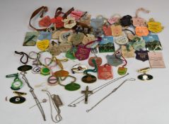 Vintage enamel and card horse racing badges and tags to include Cheltenham, Newbury, Northern