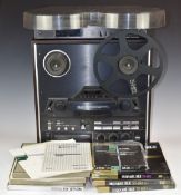 Teac X2000-R reel to reel tape deck with instructions, tapes, Sanyo noise reduction adaptor, dust