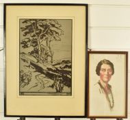 T. George Cheesman lino cut or similar landscape, monogrammed, dated 1925 and signed to lower