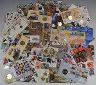 Sixty-four coin/stamp covers including Entente Cordiale, Victoria Cross Anniversary, Battle of