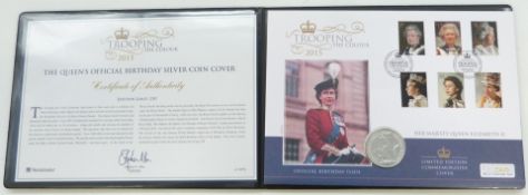 2015 QEII limited edition 65 of 250 'Trooping the Colour' 1oz silver coin cover, in Westminster