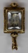 Victorian pinchbeck swivel fob set with bloodstone, verso foiled paste, 3 x 1.4cm