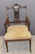 Edwardian rosewood and inlaid armchair