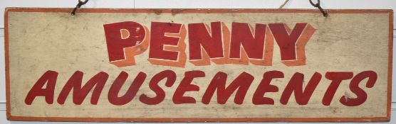 Vintage 'Penny Arcade' hand painted double sided sign, width 51cm