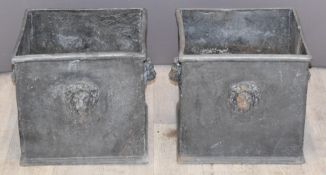 A pair of 19th/20thC square lead jardinières with lion mask decoration, W33 x D33 x H30cm