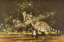 David Shepherd (1931-2017) signed limited edition 362/950 print 'Clouded Leopard and cubs', 42 x