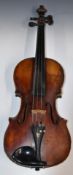 A 19th / 20thC violin with single piece 35.5cm back, overall length 58.5cm, in case