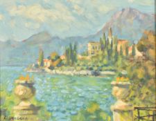 Laurence Dingley (b1959) oil on board Varenna, Como, Italy, signed lower left 19 x 24cm, in gilt