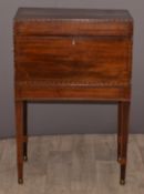 Late 19th/early 20thC mahogany wine box in the Sheraton style with tapered legs and banded inlay,