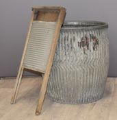 Galvanised wash tub (Peggy tub), H51cm together with a wash board