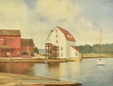 Edward G Moore watercolour landscape 'Tide Mill, Woodbridge, Suffolk', 35 x 45cm, in gilt frame with
