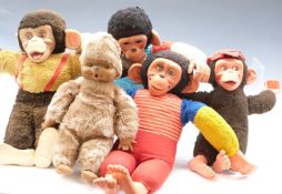 Five Jacko monkey bears, largest 50cm tall.