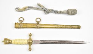 WW2 German Nazi Kriegsmarine officer's dress dagger with etched 25cm double edged blade, E&F