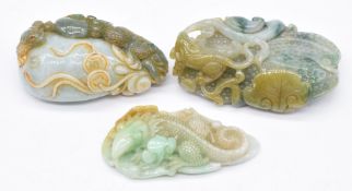 Three Chinese carved jade / hardstone lizard and Toad figures