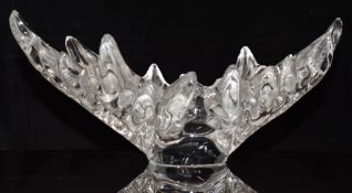 Lalique Champs-Élysées clear and frosted glass centrepiece bowl with moulded leaf decoration, signed